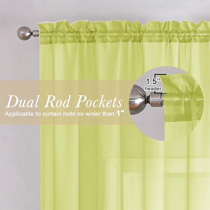 Lemon Sheer Curtains 90 Inches Long 2 Panels, Solid Voile Privacy Airy Home - Image 5