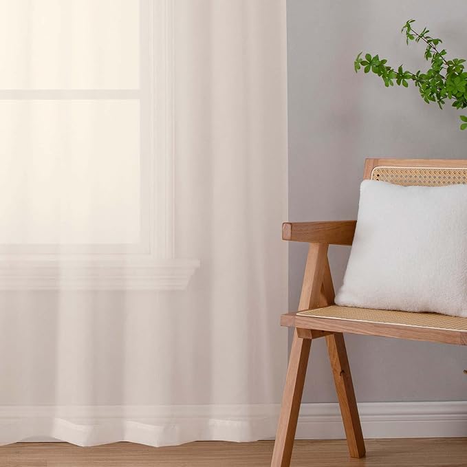 Cream Sheer Curtain for Bedroom Living Room 78 Inches Long 2 Panels Set - Image 9