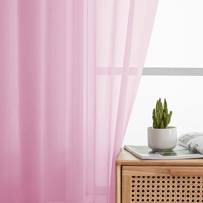 Pink Sheer Curtains for Bedroom Living Room 45 Inch Length 2 Panels, Soft Airy - Image 6