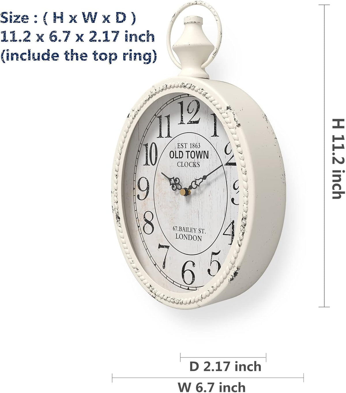 Menterry Small Retro Oval Wall Clock, Antique Old Design, White Vintage Style, Battery Operated Silent Decor Wall Clocks for Kitchen,Bedroom,Farmhouse,Bathroom (11.2" H x 6.7" W)