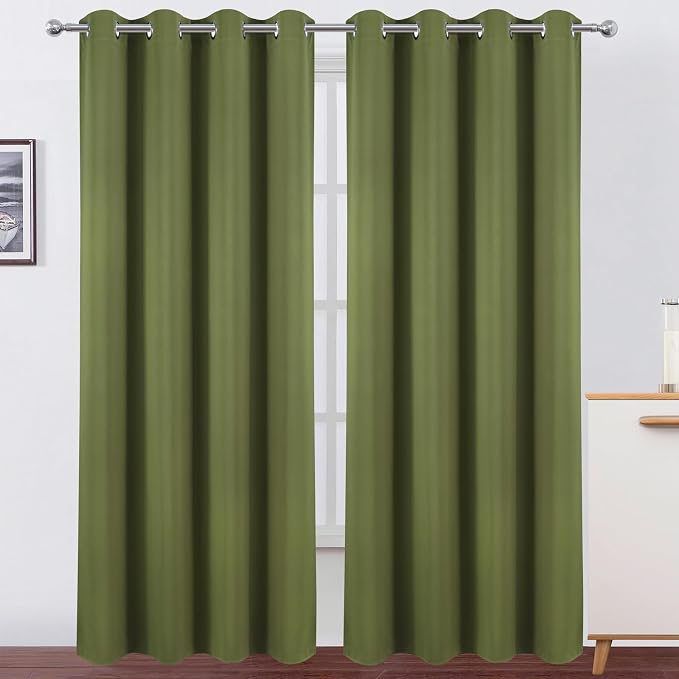 Blackout Curtains 52 x 90 Inch Long Olive Green Curtains Set of 2 Panels Room by Lemomo