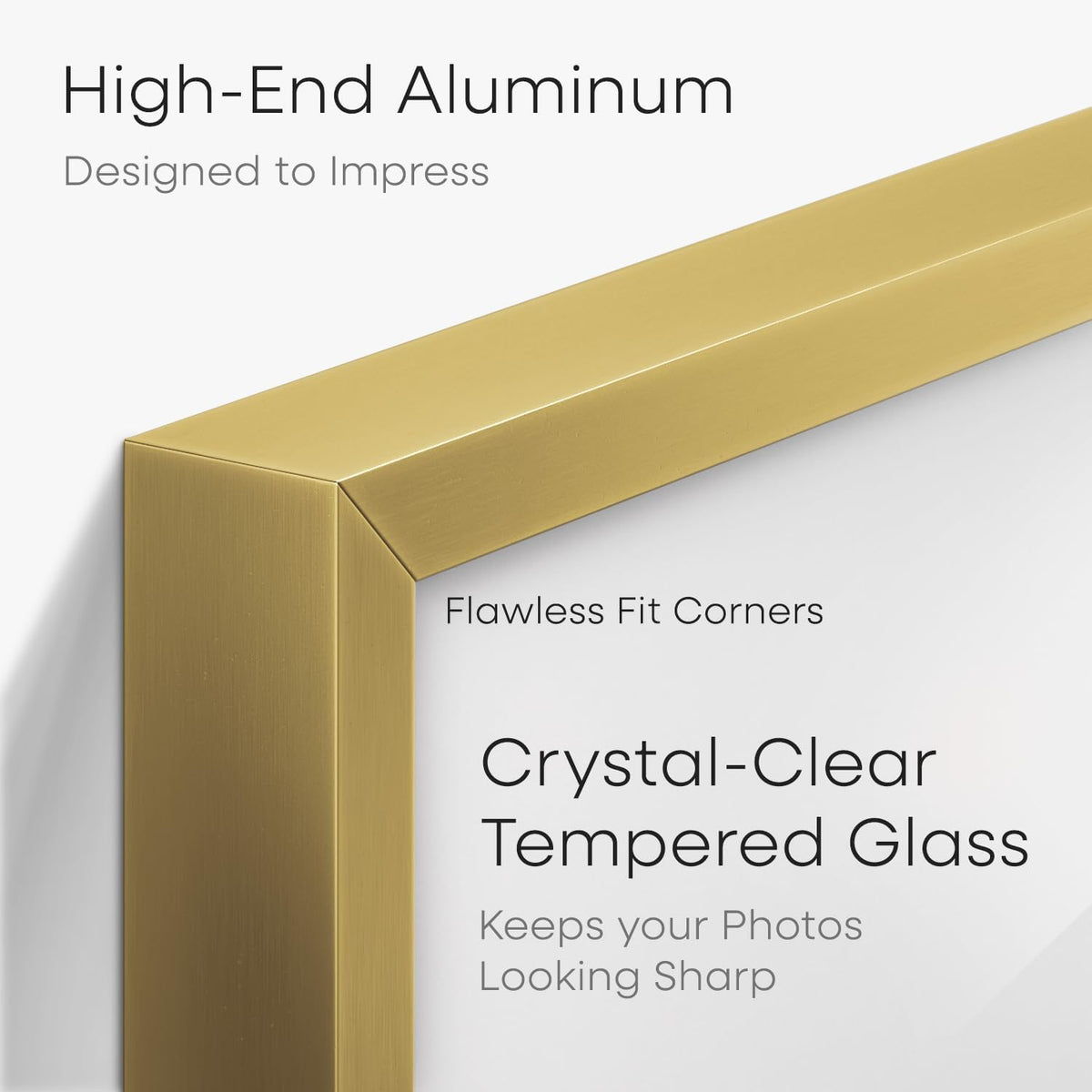 Homeforia 14x14 Picture Frame Gold, High End Metal 14 x 14 Square Poster Frame with Mat 12 x 12 Photo, 14x14 Frame Matted to 12x12 Print, 14by14 Gold Hanging Frames, Tempered Glass, Wall Kit, Set of 1
