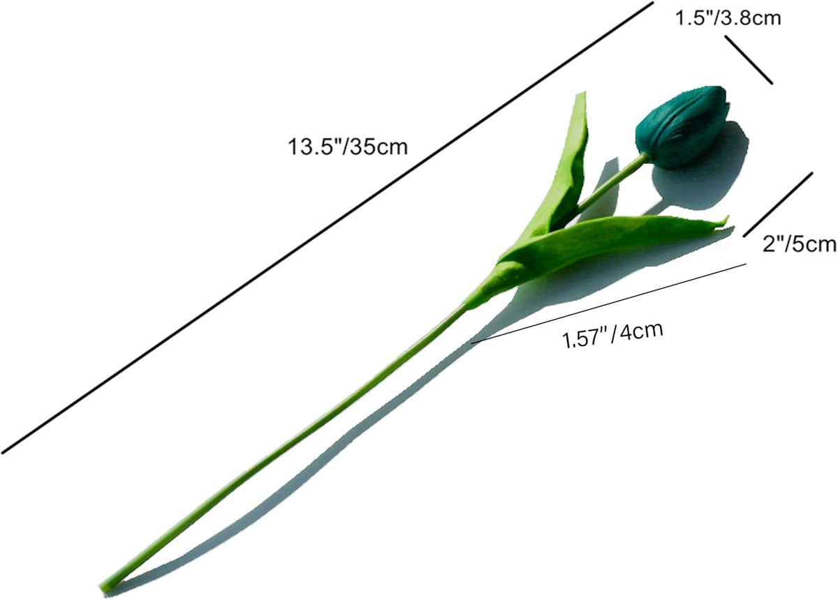 Mandy's Artificial Tulips 20 Stems Teal PU Faux Flowers for Wedding Home Decor 13.5 Inch