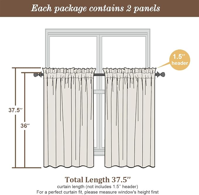 Chyhomenyc Cream Sheer Curtains 36 inch Length 2 Panels Set, Light Filtering - Image 3