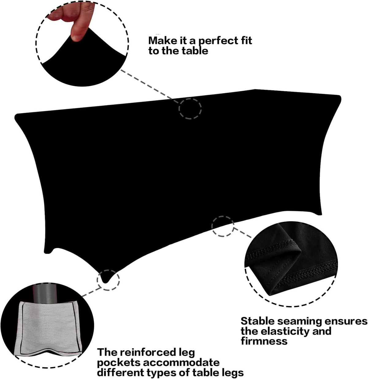 IVAPUPU 2 Pack 8FT Table Cloth for Rectangular Fitted Events Stretch Black Table Covers Washable Spandex Tablecloth Protector for Party, Wedding, Cocktail, Banquet, Festival