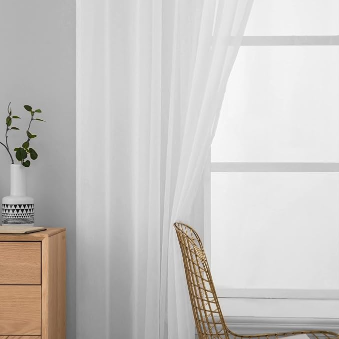 MIULEE White Window Sheer Curtains 2 Panels Width 38 x Length 45 Inches | Window - Image 5