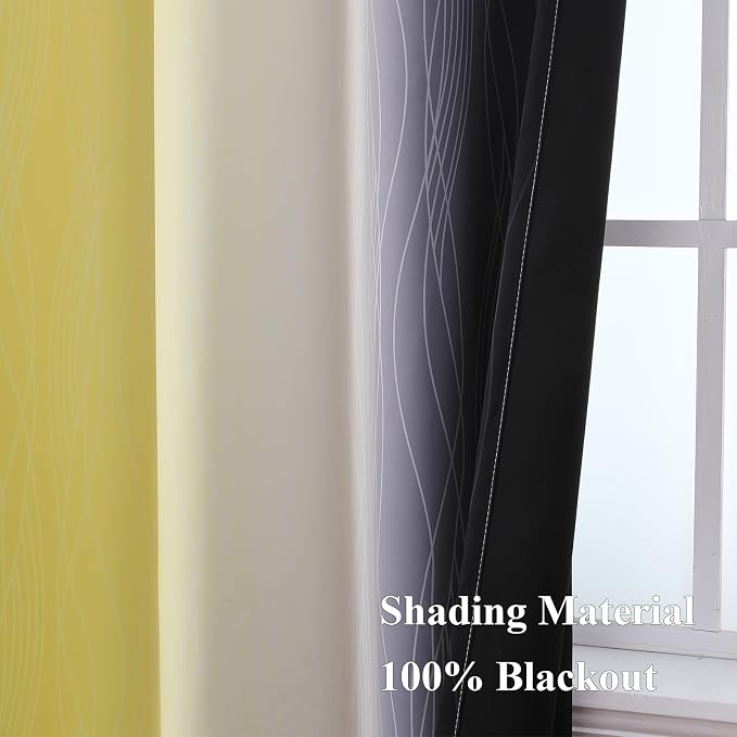 Black and Yellow Ombre Blackout Curtains 90 Inches Long | Room Darkening - Image 5