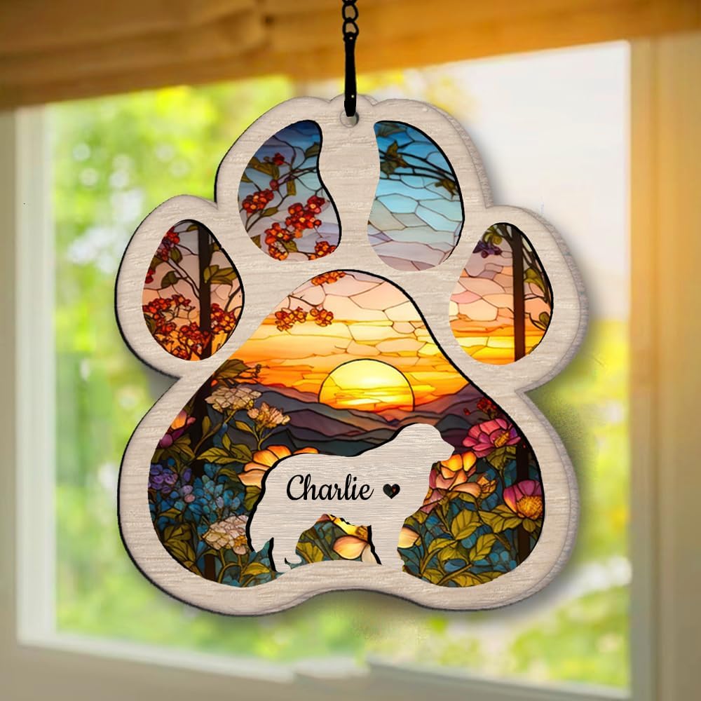 Personalized Pyrenean Mastiff Suncatcher Dog Memorial Gifts, Custom Pyrenean Mastiff Ornament Christmas Tree, Pet Remembrance Gift, Loss of Dog Sympathy Gift, Pet Loss Suncatcher