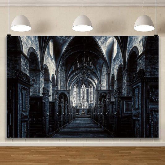 ChloropLastid 10x8ft Scary Church Halloween Backdrop Dark Black Horror Gothic Medieval Castle Interior Photography Background Halloween Night Carnival Theme Party Decor Banner Photo Studio Props