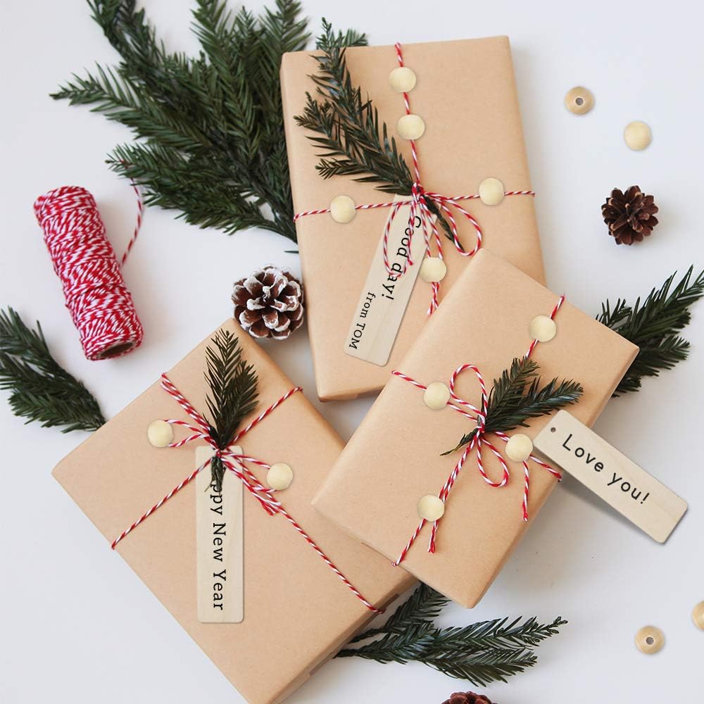 20pcs Wooden Tags with Holes & 50pcs DIY Craft Beads for Wooden Blank Hanging Tags Ornaments with Ropes - Wedding & Birthday Party Decoration