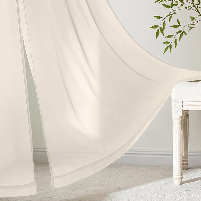MIULEE Light Beige Sheer Curtains 63 Inches Long 4 Panels 42 x 63 Inches | - Image 6