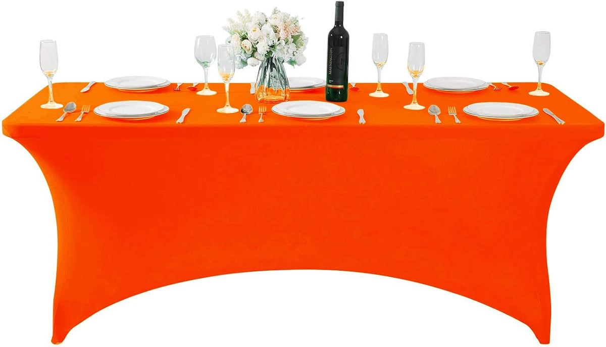 Spandex Table Cover for 6Ft or 4fT or 8ft Table Universal Fitted Stretch Tablecloth for Party, Banquet, Wedding and Events-Neon Orange