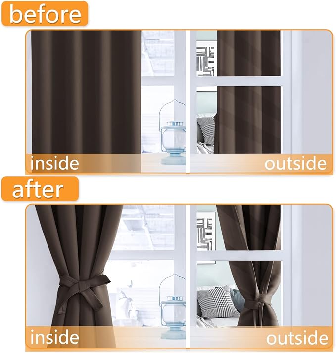 Blackout Curtains for Bedroom, 38 x 63 Inches Length Brown 2 Panels | Thermal - Image 4