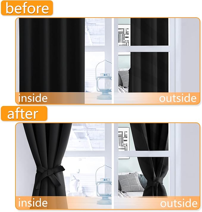 Grommet Blackout Curtains for Bedroom 70 x 84 Inches Black 2 Panels | Thermal - Image 4