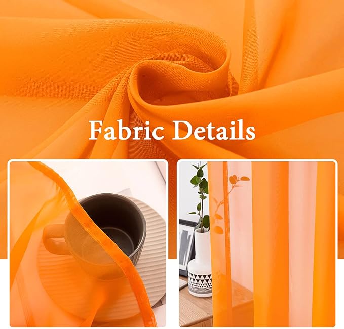 MIULEE Orange Fall Sheer Curtains 54 X 96 Inches, 2 Panels | Solid Color - Image 2