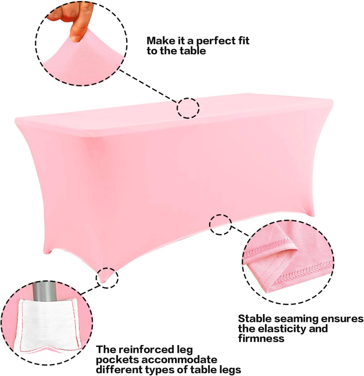 IVAPUPU 2 Pack 8FT Table Cloth for Rectangular Fitted Events Stretch Pink Table Covers Washable Cover Spandex Tablecloth Protector for Party, Wedding, Cocktail, Banquet, Festival