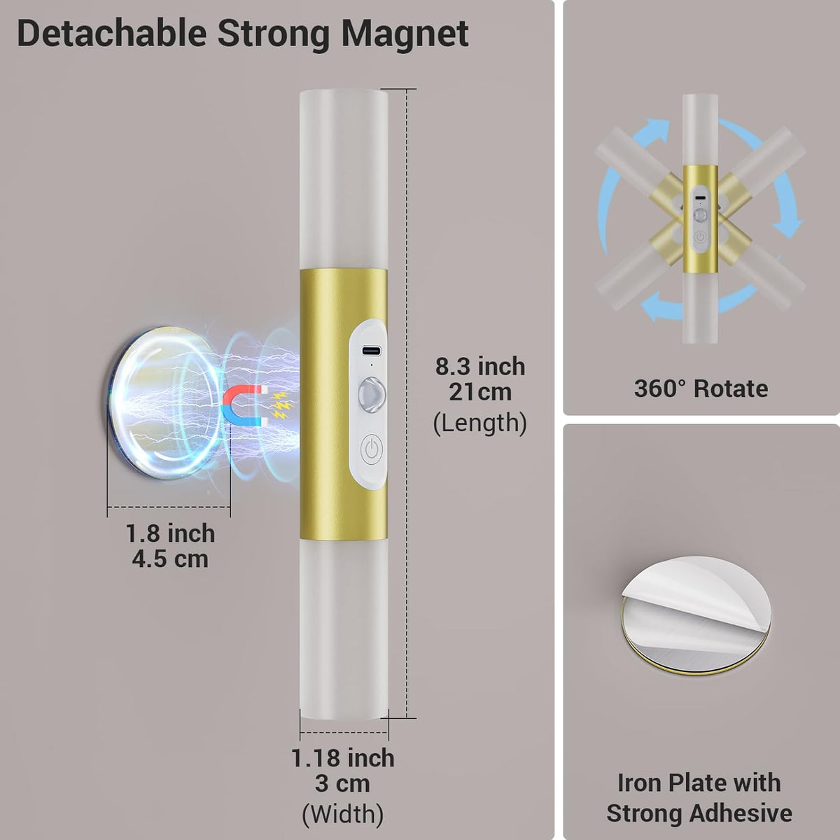 Motion Sensor Wall Sconces with Remote Control, LED Rechargeable Battery Operated Wall Lights Set of Two for Living Room, Indoor Wireless Wall Lamps for Bedroom, Hallway, Stair, Gold 2 Pack