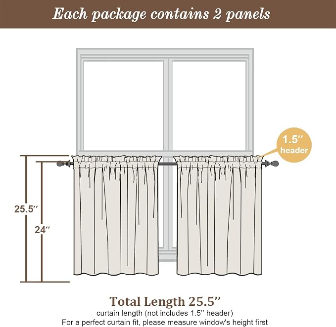 Chyhomenyc Taupe Sheer Curtains 24 Inch Length, Short Window Curtains - Image 5
