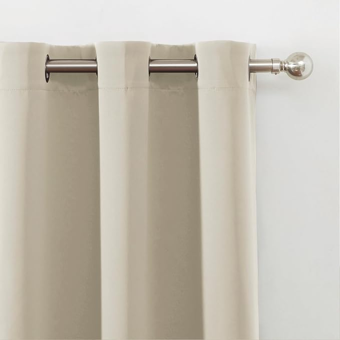 Blackout Curtains 52 x 90 Inch Long Light Beige Curtains Set of 2 Panels Room - Image 6