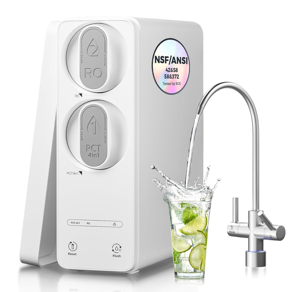 Ecoviva Tankless Reverse Osmosis Water Filter, NSF/ANSI 58 Certified, 8 Stage Under Sink RO Water Filtration System, 600 GPD Fast Flow, 2.5:1 Pure to Drain, Reduces PFAS, White