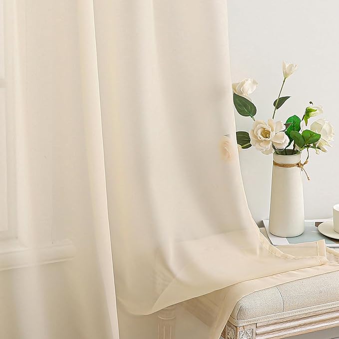 MIULEE 2 Panels Sheer Curtains for Living Room 54 X 108 Inches Cream | Window - Image 4