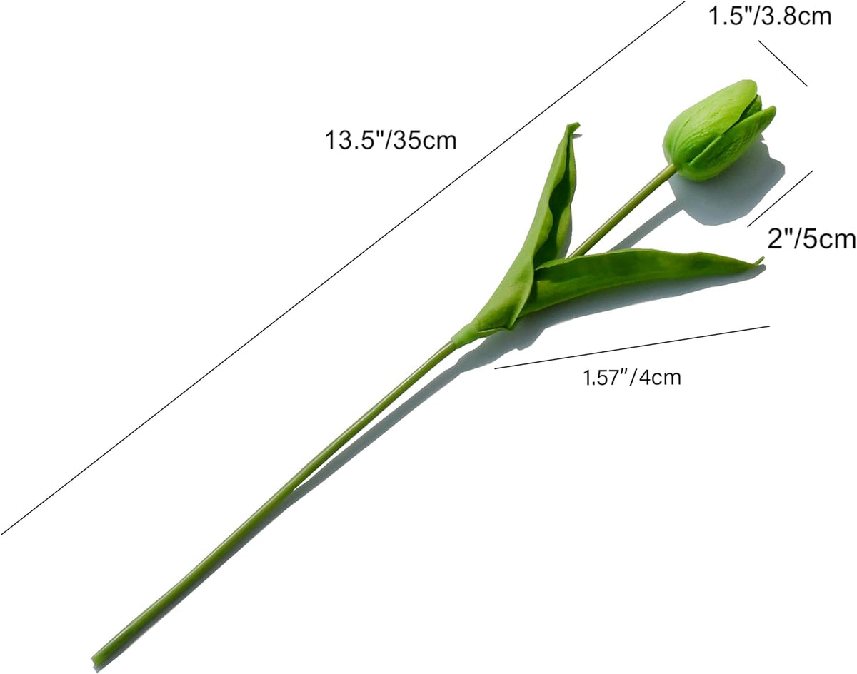 Mandy's Artificial Tulips 20 Stems Green PU Faux Flowers for Wedding Home Decor 13.5 Inch