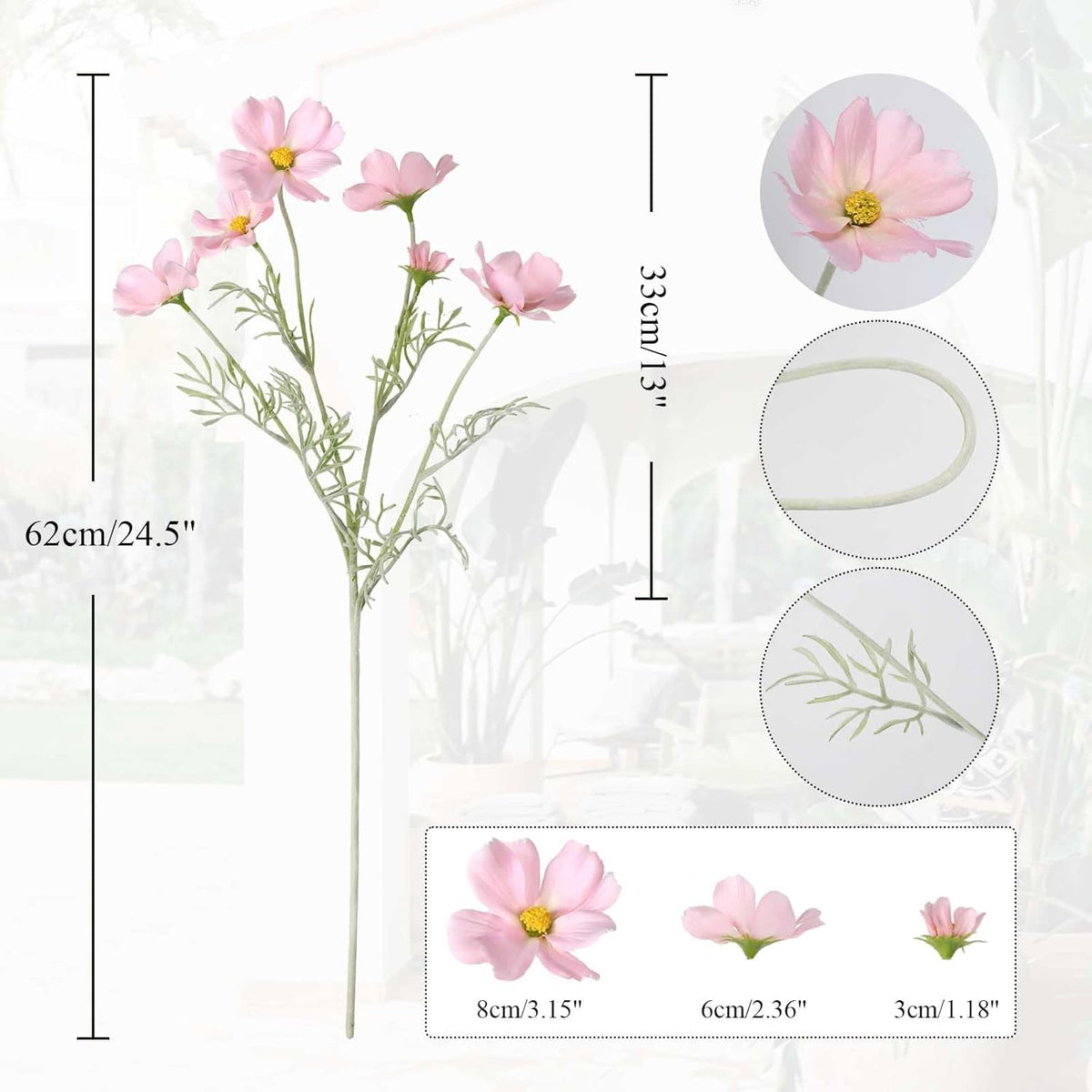IPOPU Light Pink Flowers Artificial Daisies 5PCS Silk Cosmos Wild Flowers 24.5" Fake Pink Daisies for Vase for Home Decor Floral Arrangements Wedding Bouquets for Bride