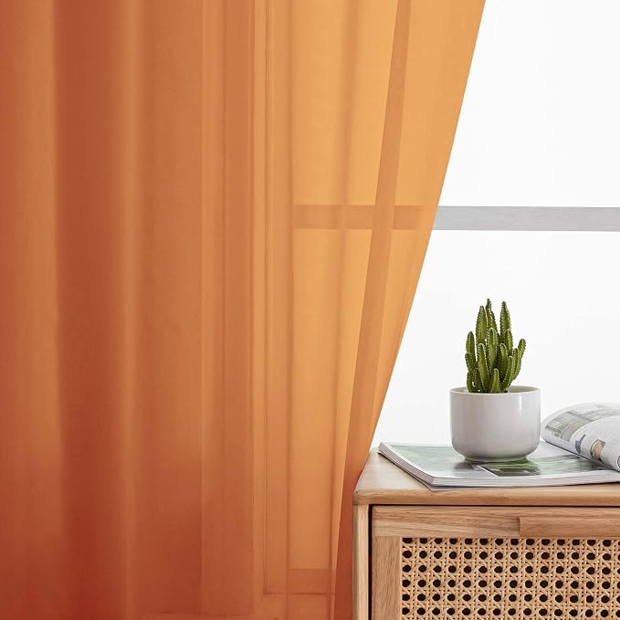 Orange Sheer Curtains for Bedroom Living Room 96 Inches Long 2 Panels, Modern - Image 6