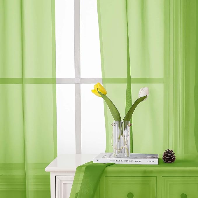 Lime Sheer Curtains 84 Inches Long 2 Panels, Solid Voile Light Filtering Long - Image 6