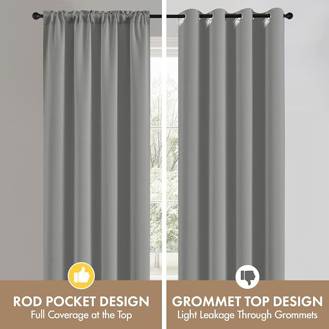 MIULEE 4 Panels Set Light Grey Blackout Curtains 63 Inch Length Bedroom | - Image 7