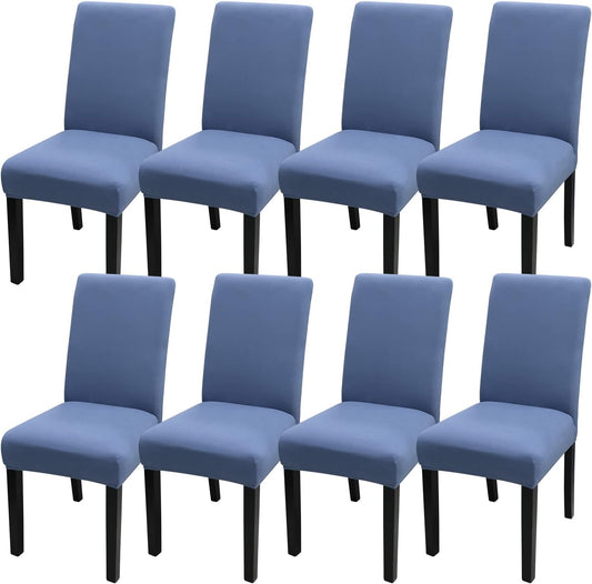 JQinHome Dining Room Chair Covers Set of 8, High Stretch Chair Slipcover Removable Washable Chair Seat Protector Cover for Home Party Hotel Wedding Ceremony (Gray Blue)