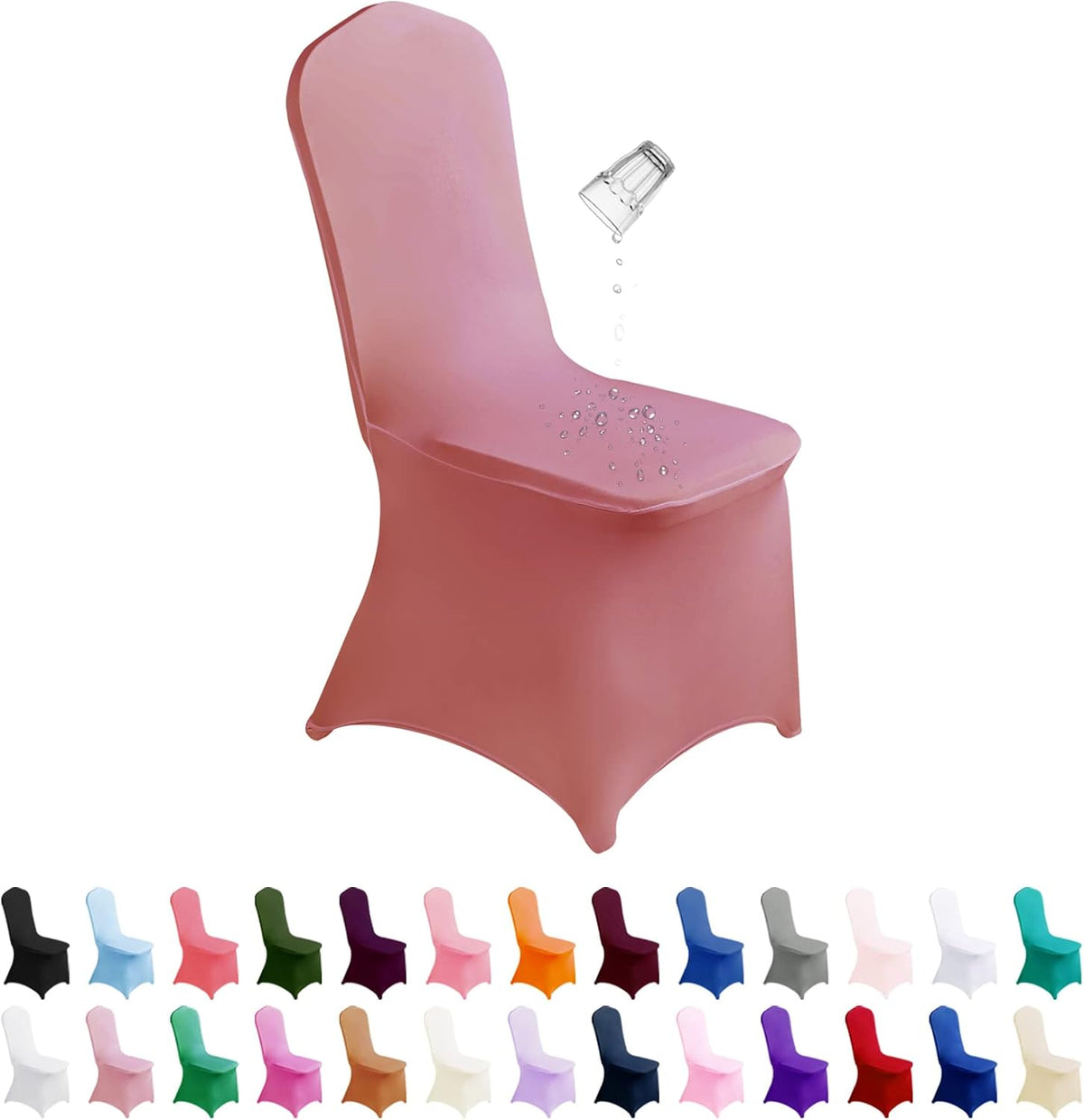 SUPERO Dusty Pink Chair Cover, 25PCS Stretch Waterproof Polyester, Universal Fit Protector for Party, Banquet, Wedding Event, Hotel, Indoor/Outdoor