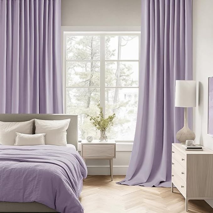 MIULEE Lilac Back Tab Blackout Curtains 52x96 Inch Long 2 Panels Set | Rod - Image 2