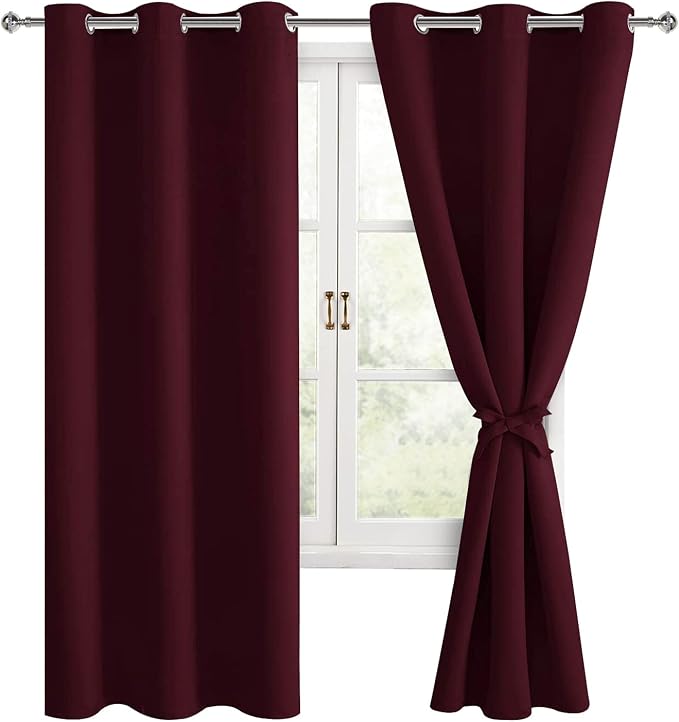 Blackout Curtains for Bedroom 38 x 72 Inches Long Burgundy 2 Panels | Thermal by Hiasan