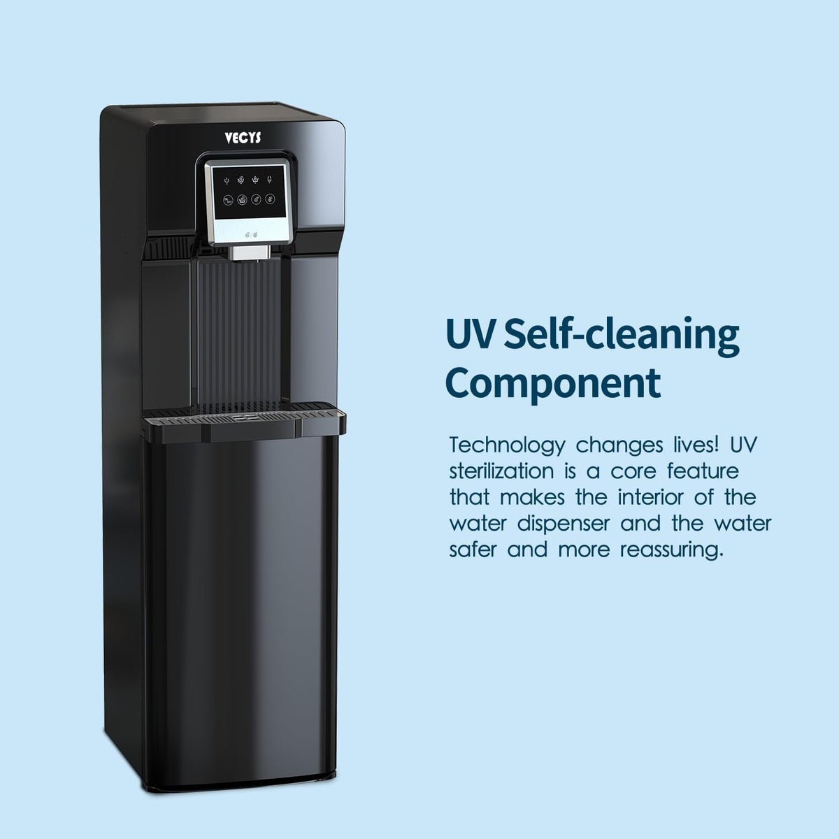 VECYS Bottom Loading Water Cooler with Ice Maker, Cold Water Supply with 18LBS Daily Ice Making, Compatible with 3 or 5 Gallon Bottles, Ideal for Home and Office (No Hot Water)
