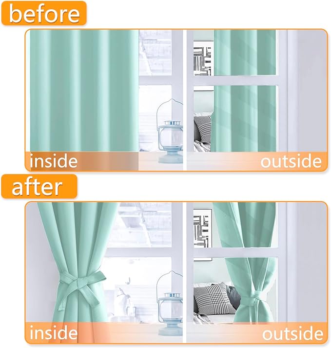 Room Darkening Curtains for Bedroom, 70 x 63 Inches, 2 Panels, Aqua | Thermal - Image 5