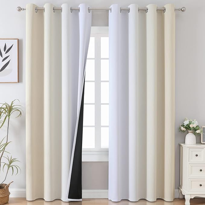 Beige and Greyish White Ombre Blackout Curtains Living Room 108 Inches Long | by ESTELARTEXTILER