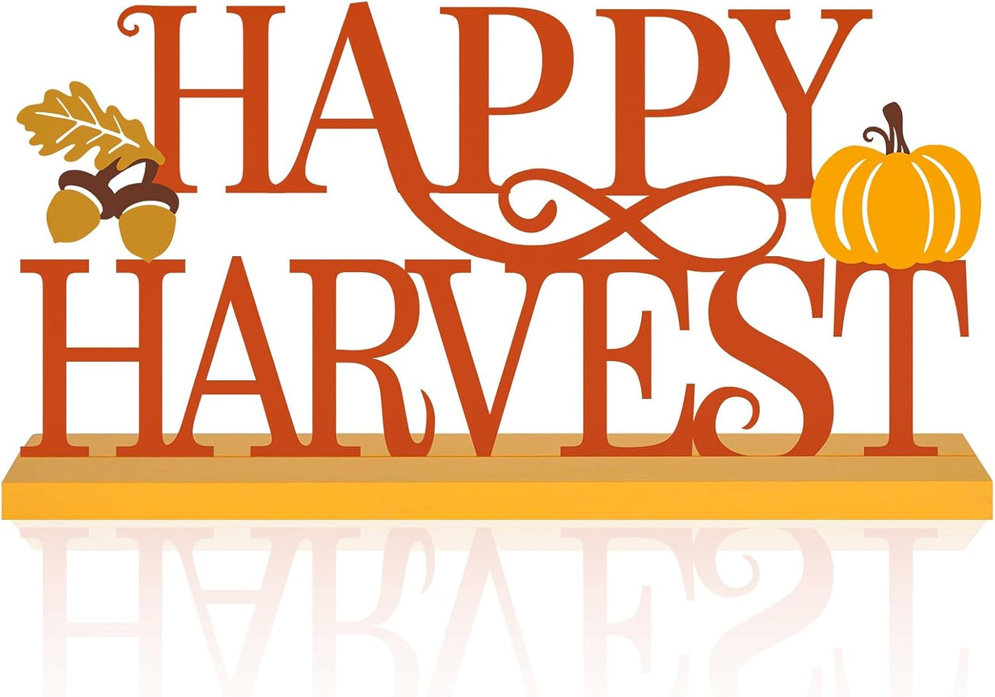 COCHIE Metal Happy Harvest Sign, Orange Fall Decorations for Home, Office, Shelf, Mantel, Indoor, Autumn Pumpkin Decoration, Hello Fall Leave Decor (Harvest)