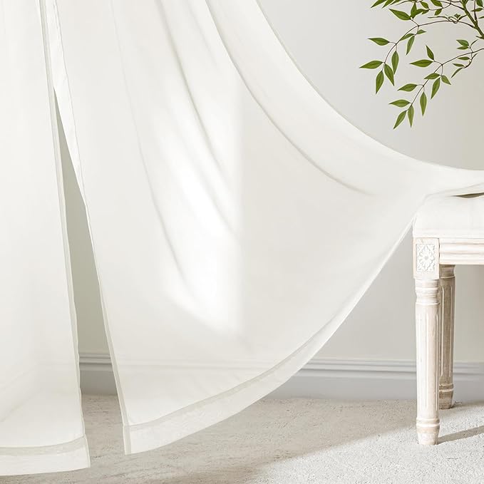 MIULEE Ivory Sheer Curtains 90 Inches Long 4 Panels 54 x 90 Inches | Light - Image 6