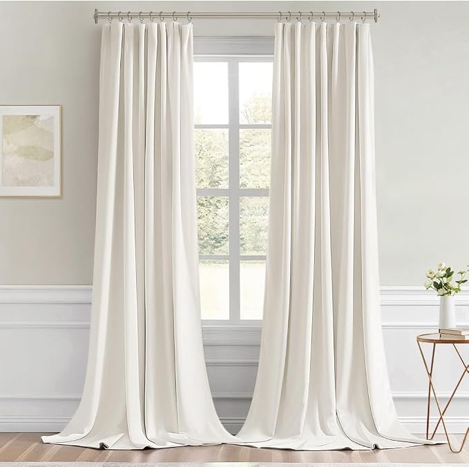 MIULEE Ivory Back Tab Blackout Curtains 52x102 Inch Long 2 Panels Set | Rod - Image 9