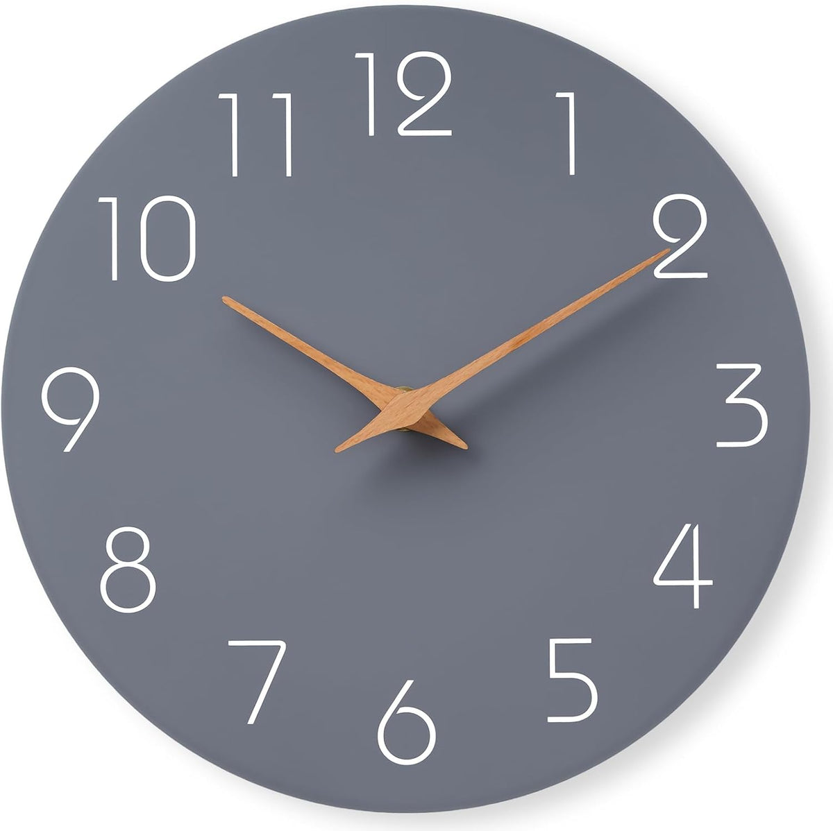 Mosewa Wall Clock 8 Inch Gray Battery Operated Silent Non Ticking Simple Modern Wood Clock Decorative for Bedroom Living Room Kitchen Home Bathroom Office