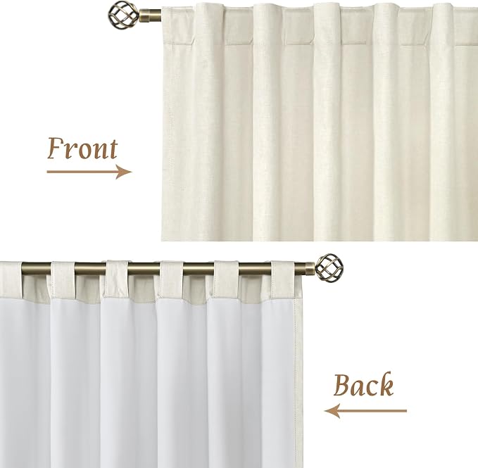 Natural 100% Blackout Linen Curtains 63 Inches 2 Panels, 42 x 63 Inch | Ivory - Image 8