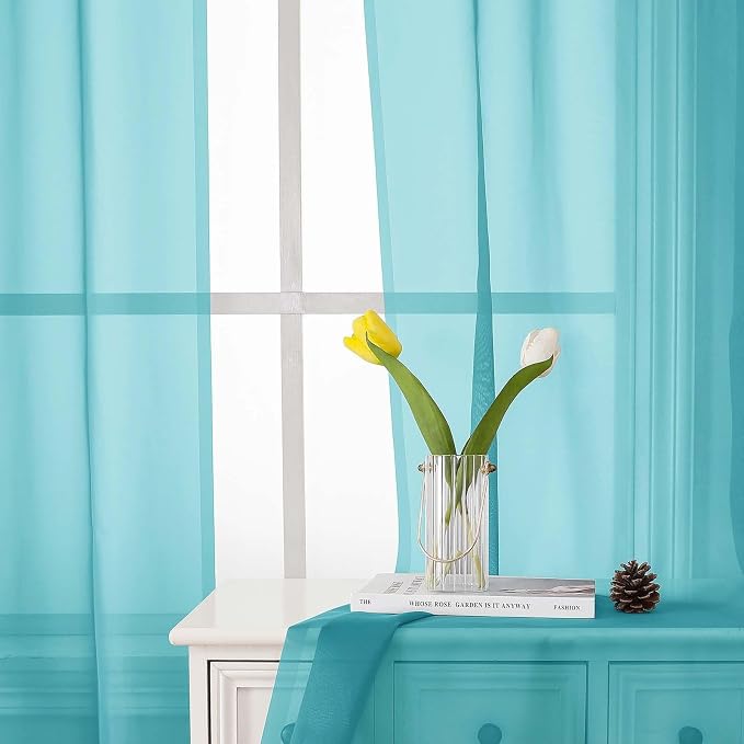 Aqua Sheer Curtains for Living Room 90 Inches Long 2 Pcs, Voile Solid Color - Image 7