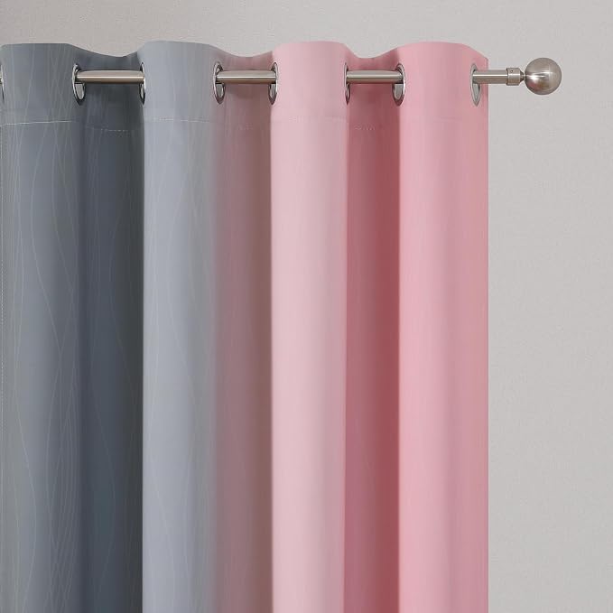 Ombre Grey and Pink Blackout Curtains 36 Inch Long | Thermal Insulated Grommet - Image 4