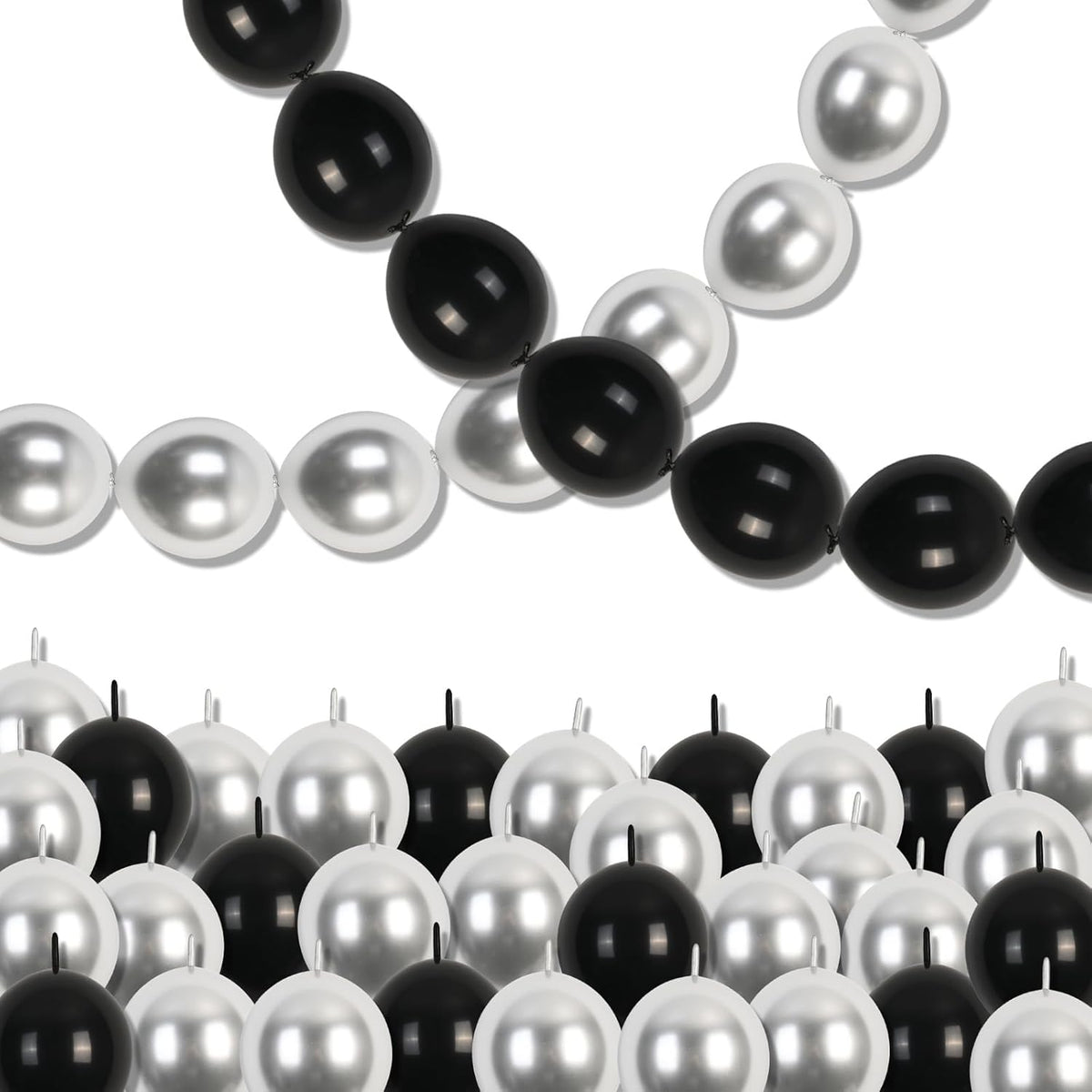 Black and Silver Linking Balloons, 100PCS 6 Inch Small Metal Silver Link Balloons for Making Balloon Wall Heart Arch, Quick Linked Balloon for Wedding Birthday Baby Shower Graduation Party Decorations