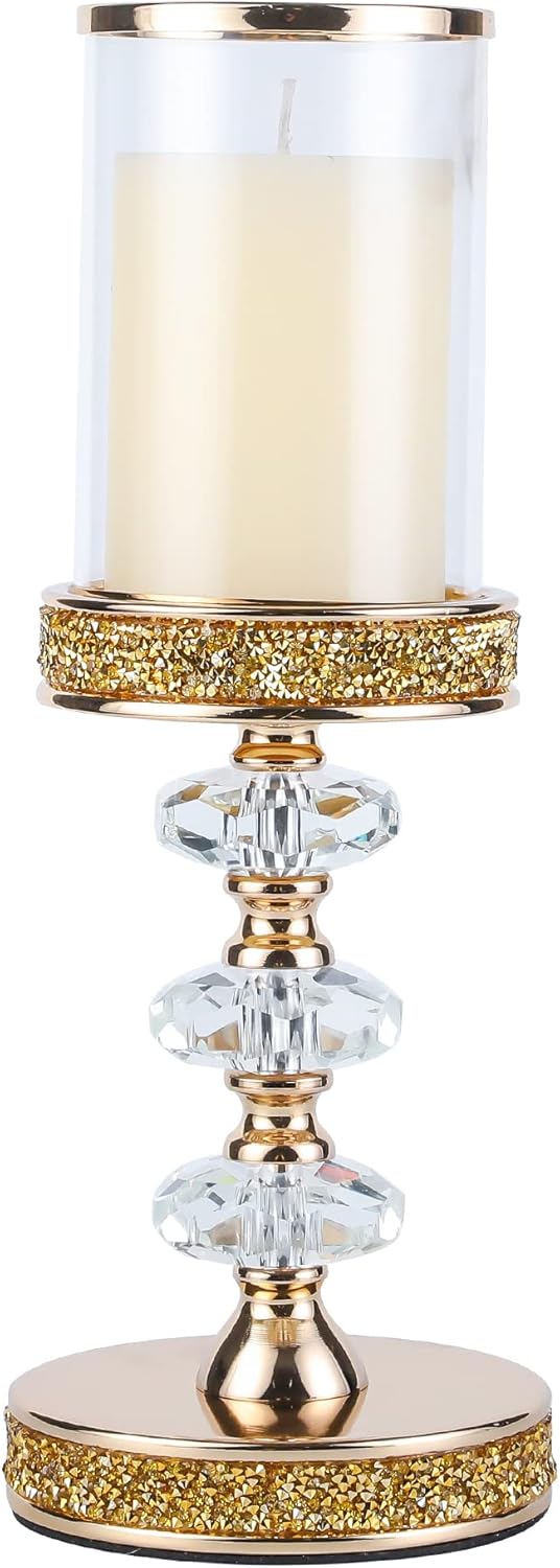 Candle Holder, Pillar Candle Holders, Crystal Candlesticks Holder for Wedding, Parties, Events, Chirstmas,Home Decor, Table Centerpieces CH028D (L)