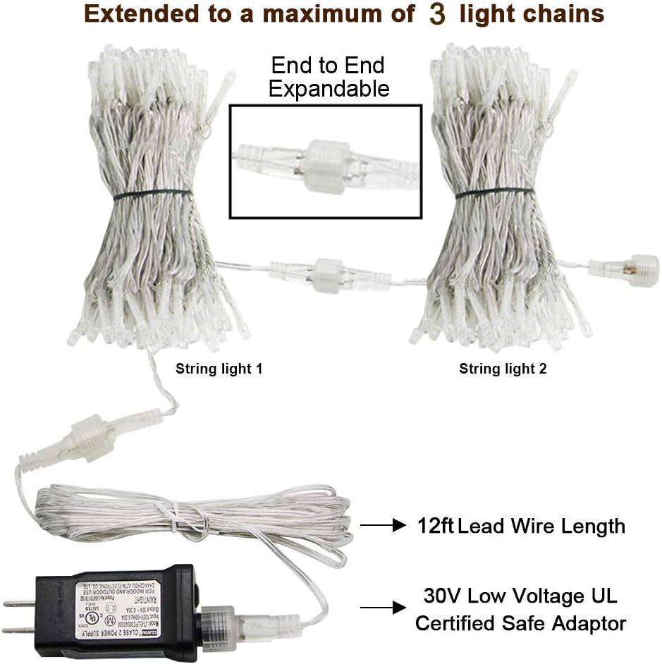 HEYFUNi 304 LED Curtain Lights Outdoor, 9.8Ft*9.8Ft Hanging String Lights Plug in with 8 Modes, Connectable Curtain Fairy Lights for Bedroom, Dorm, Christmas, Wall, Backdrop, Wedding Decor, White