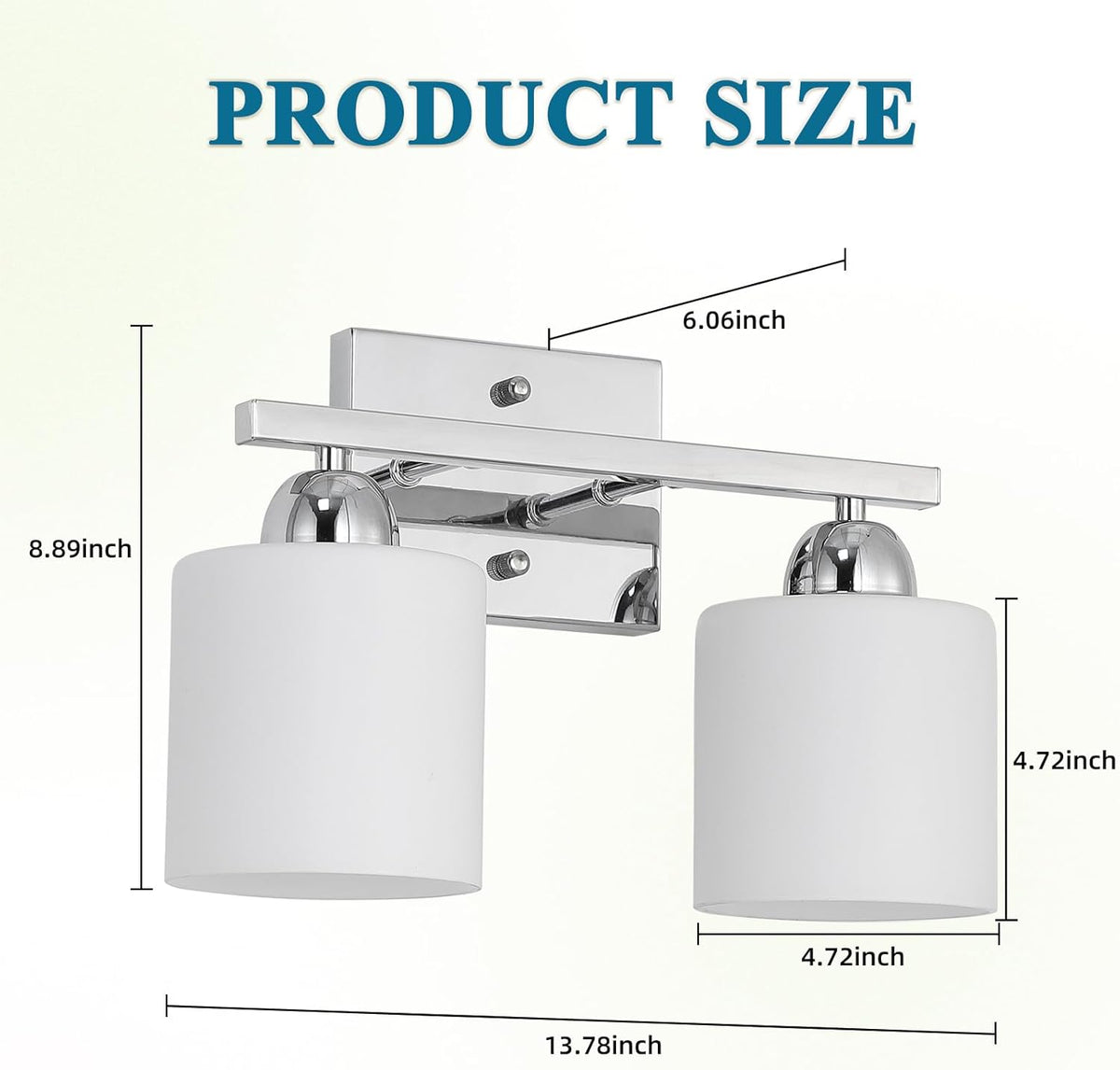 Stainless Steel Milk Glass Vanity Lights for Bathroom, 2 Light Chrome Bathroom Light Fixtures Over Mirror, Ceramic E26 Sockets Wall Mounted