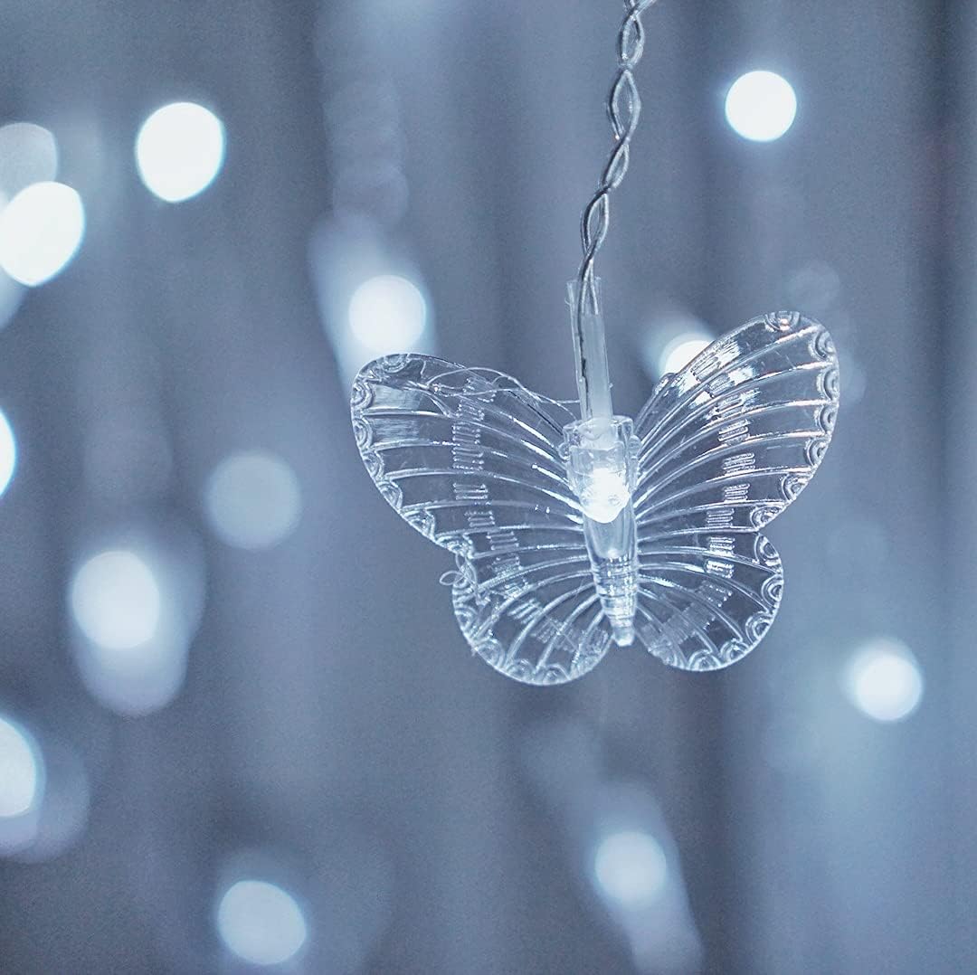 Butterfly Curtain Fairy Lights USB Plug in, 8 Modes 96 LED 11.5FT Firefly Window Twinkle Timer String Lights with Remote for Bedroom Patio Christmas Wedding Party Decoration (Pure White)