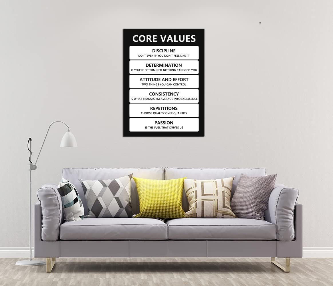 Inspirational Poster Motivational Canvas Core Values Wall Art Inspiring Prints Artwork for Office Living Room Modern Home Decor Painting Pictures Stretched and Framed Ready to Hang [30''Wx 40''H]